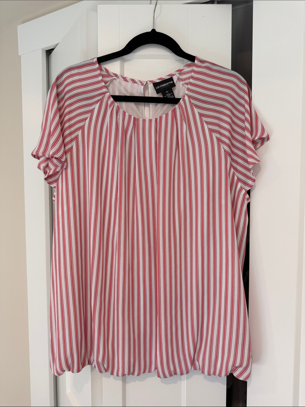 Liz Claiborne Pink and White Striped Flutter Sleeve Blouse